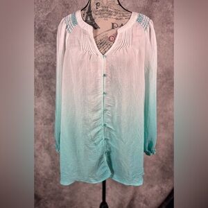 Fyve Ombre Teal White Button-Down Shirt Women size 3X